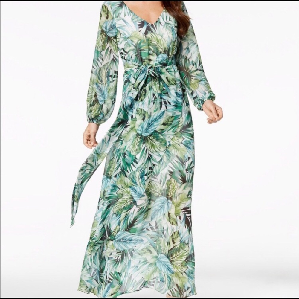 NWT Nine West Chiffon Palm Leaf Wrap Maxi Dress 2!